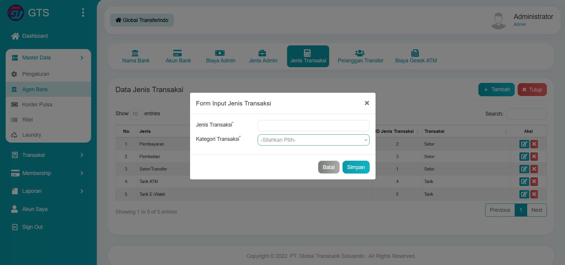 Input jenis transaksi