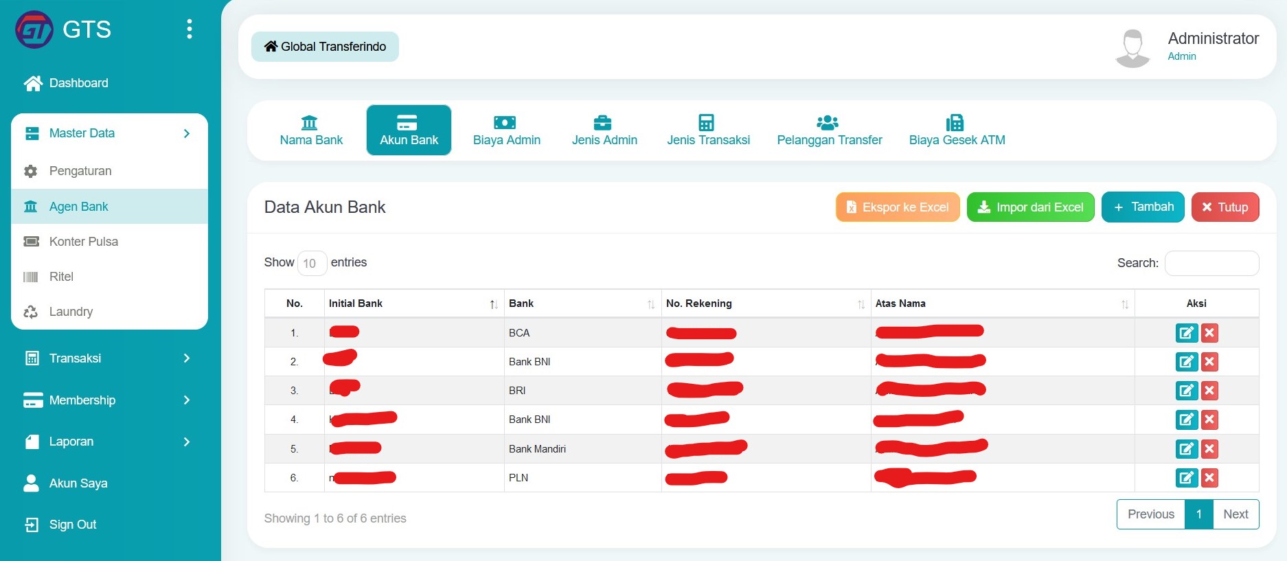 Data akun bank