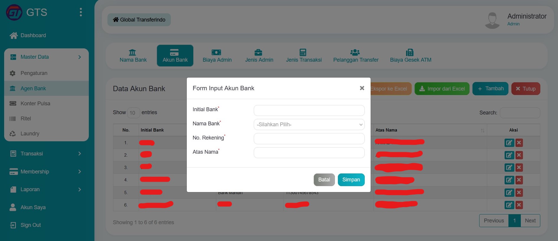 Input data akun bank