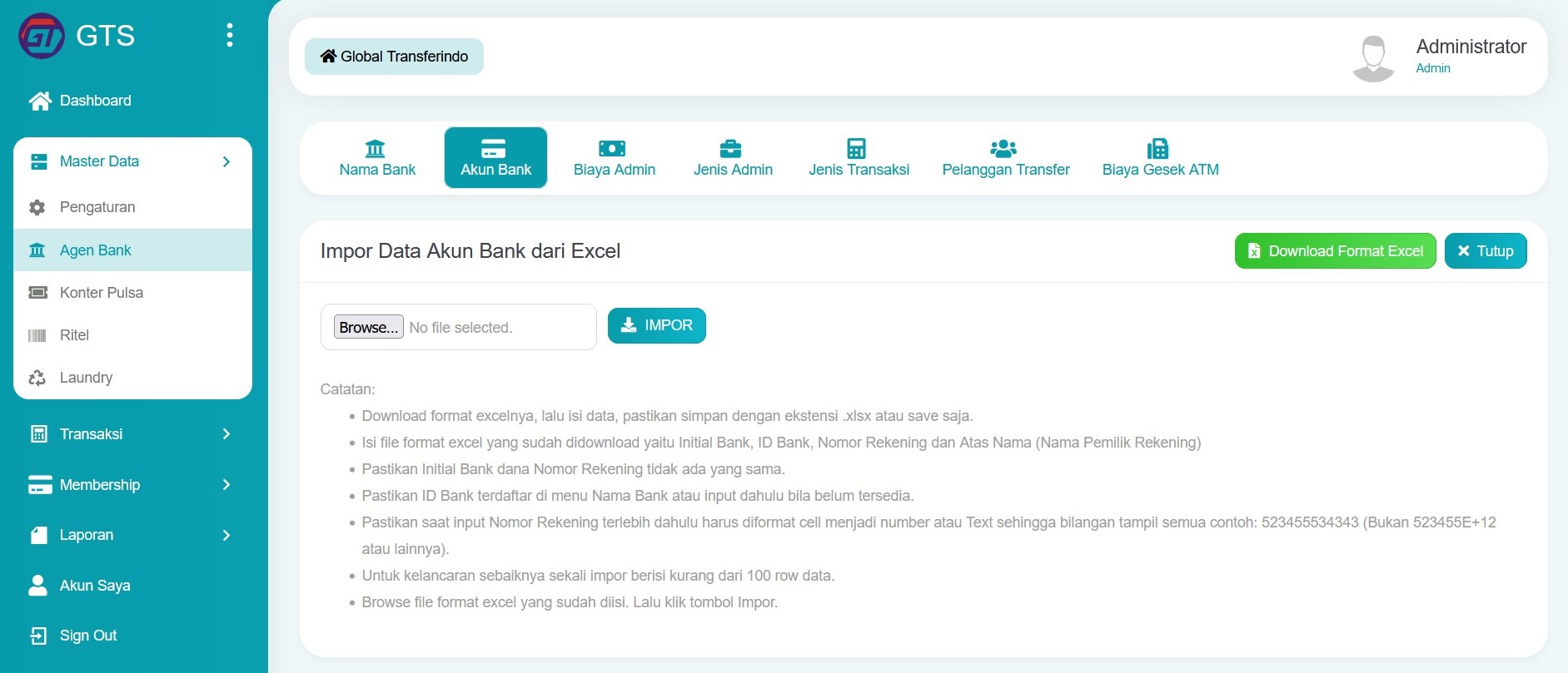 Impor data akun bank