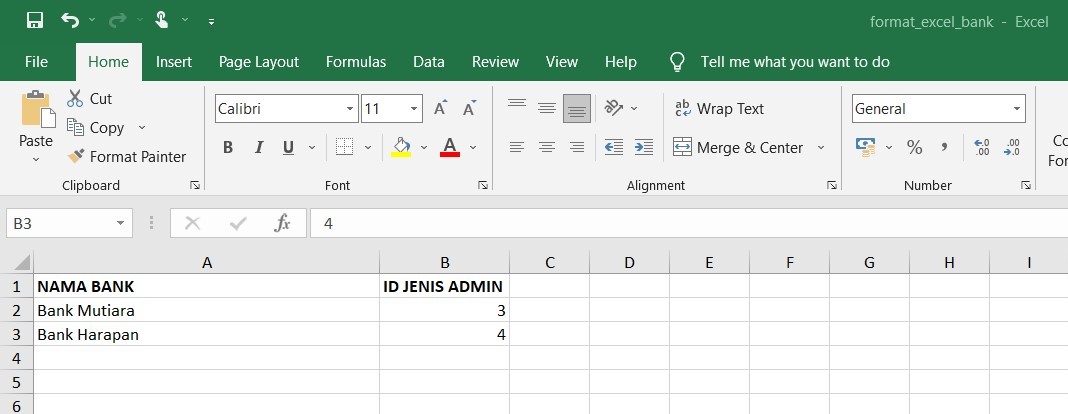 Format data bank excel