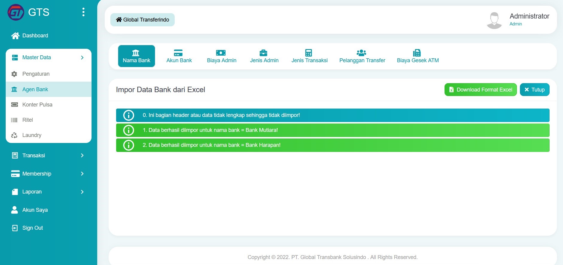 Hasil impor data bank