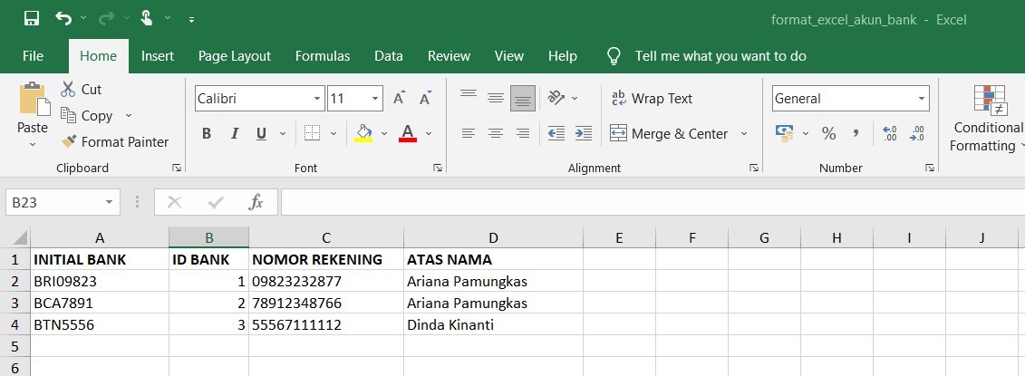 Format excel akun bank
