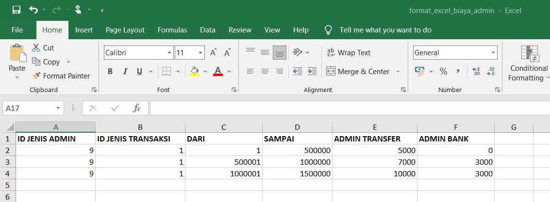 Format excel biaya admin