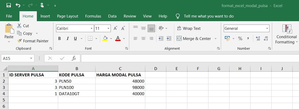 Format Excel harga modal pulsa