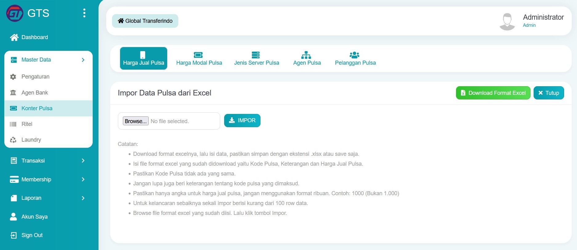 Impor data harga jual pulsa