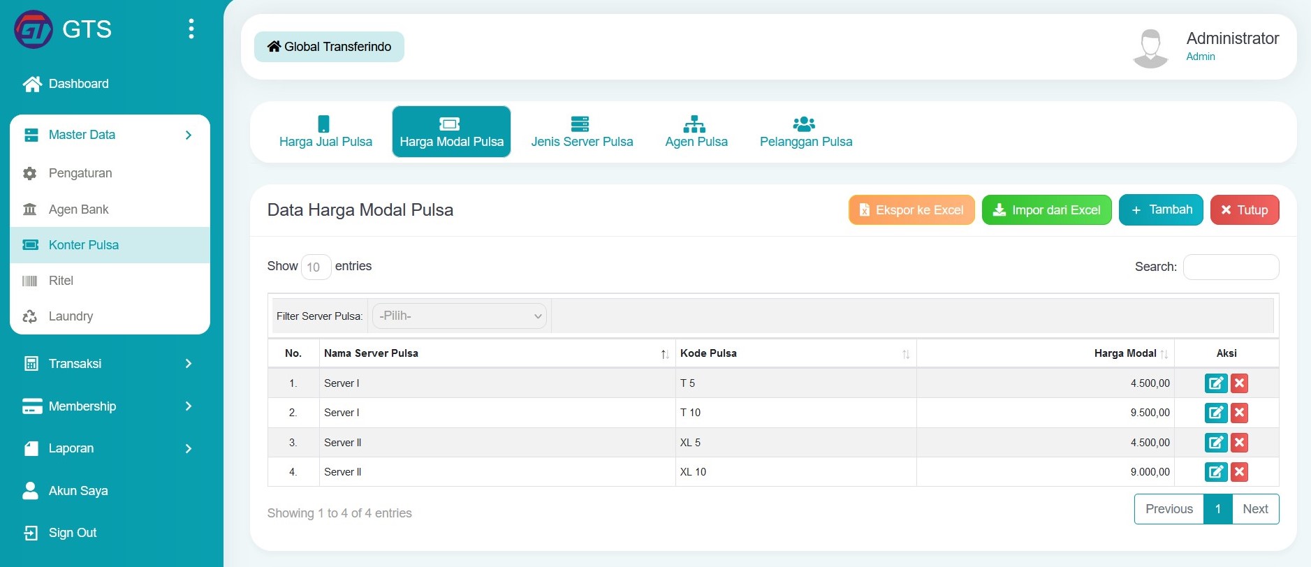 Data harga modal pulsa