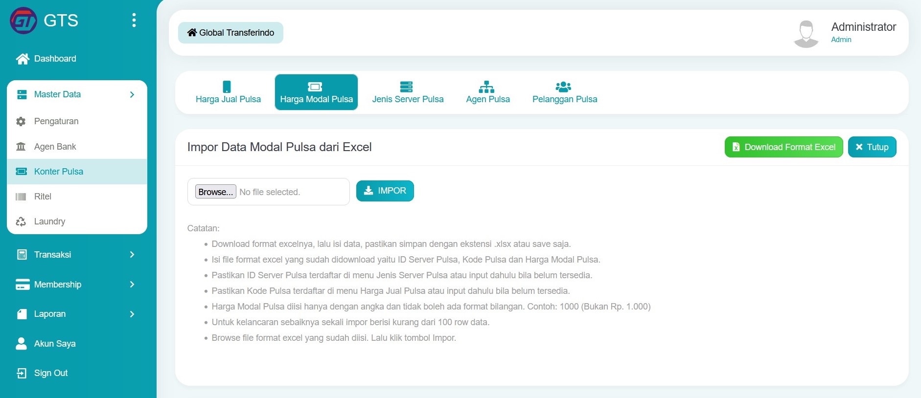 Impor harga modal pulsa