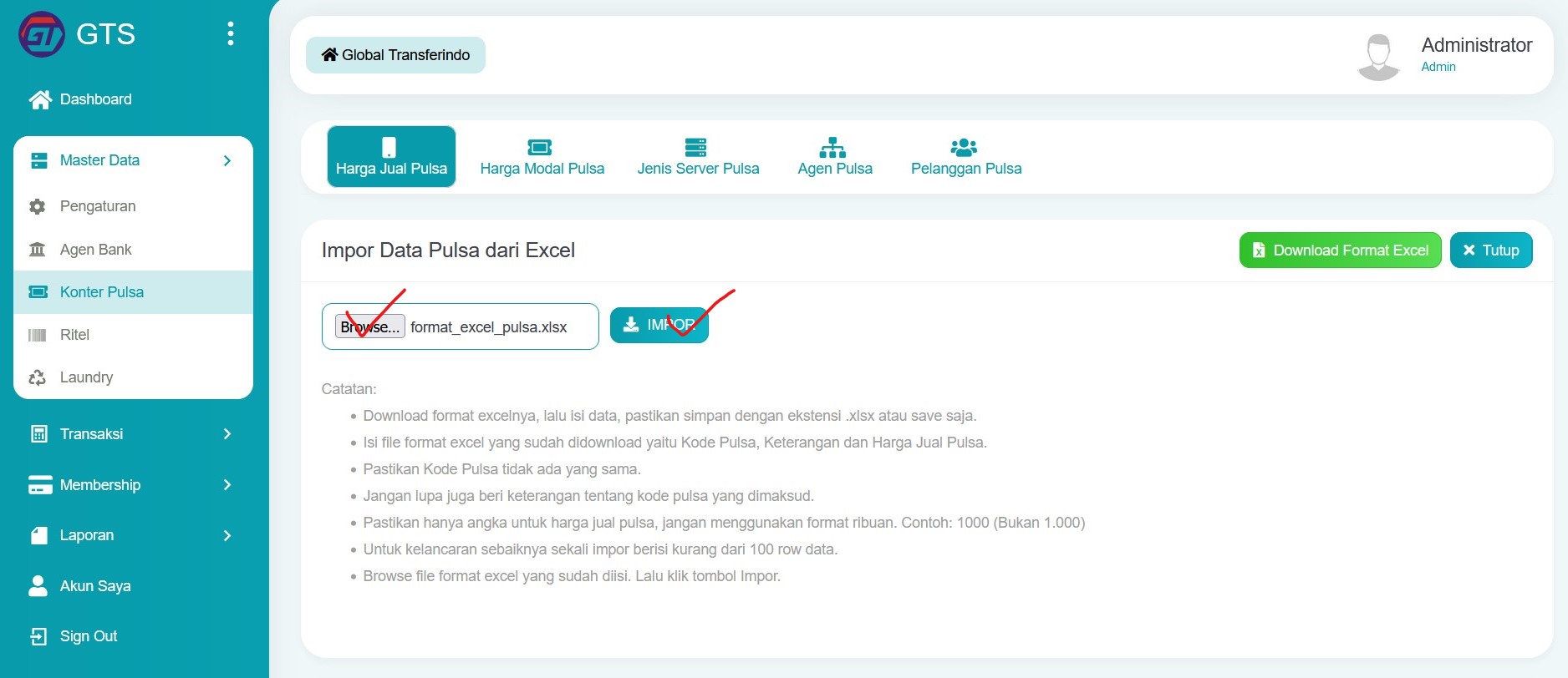 Impor harga jual pulsa