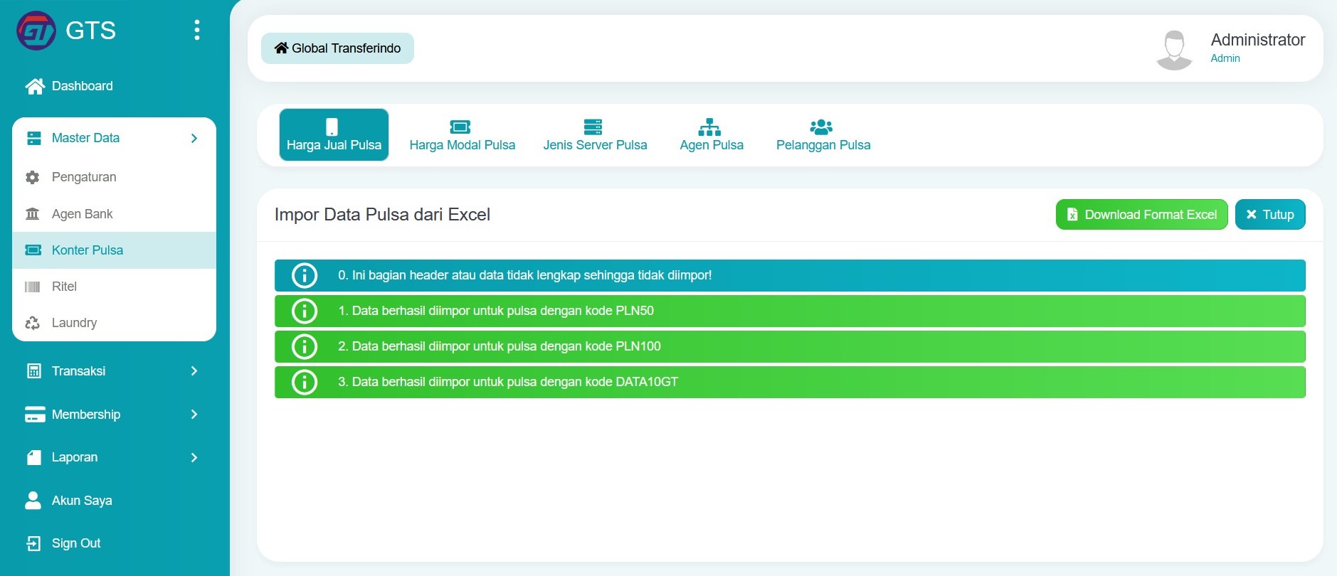 Informasi impor harga jual pulsa