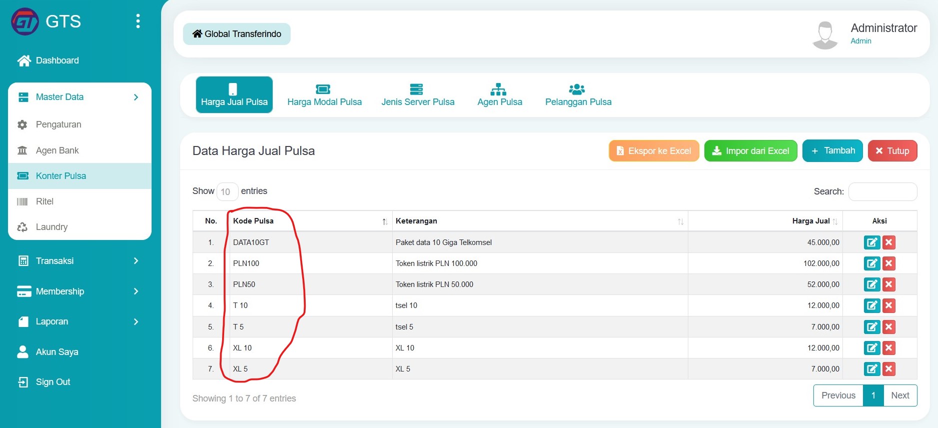 Kode harga jual pulsa