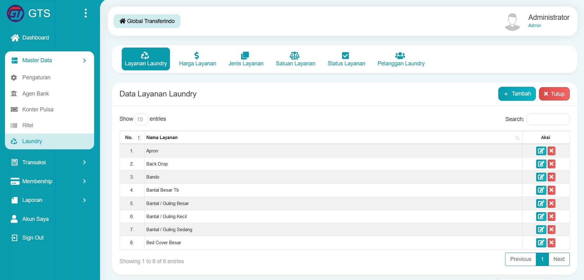 Data layanan laundry