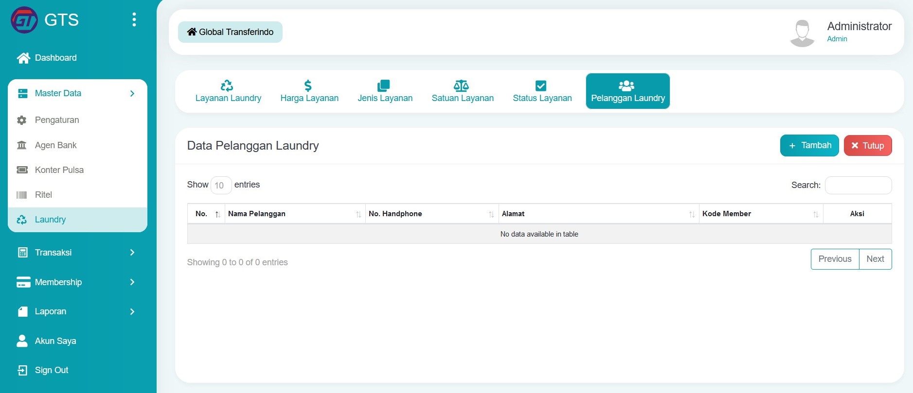 Data pelanggan laundry