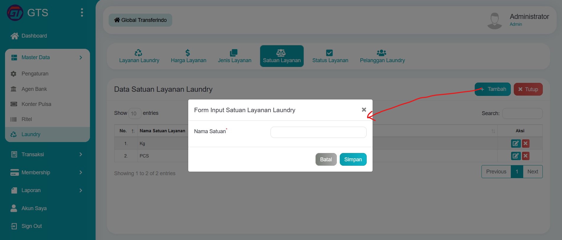Input satuan layanan