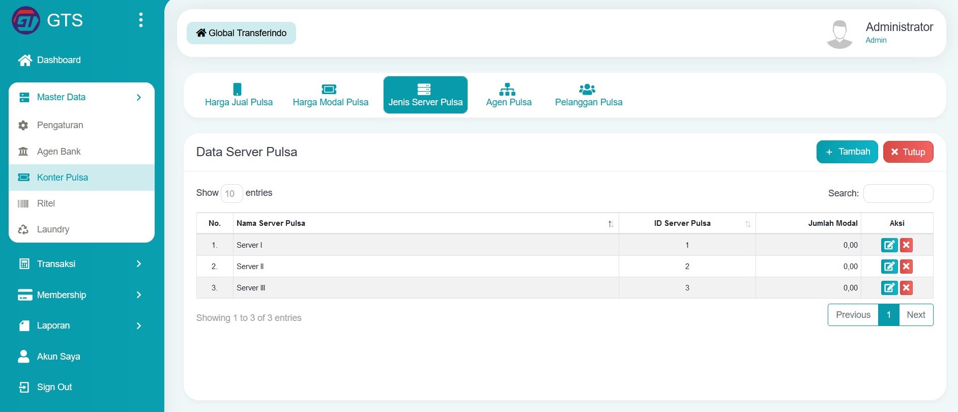 Data jenis server pulsa
