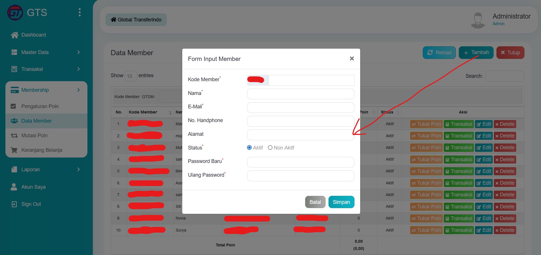 Input member