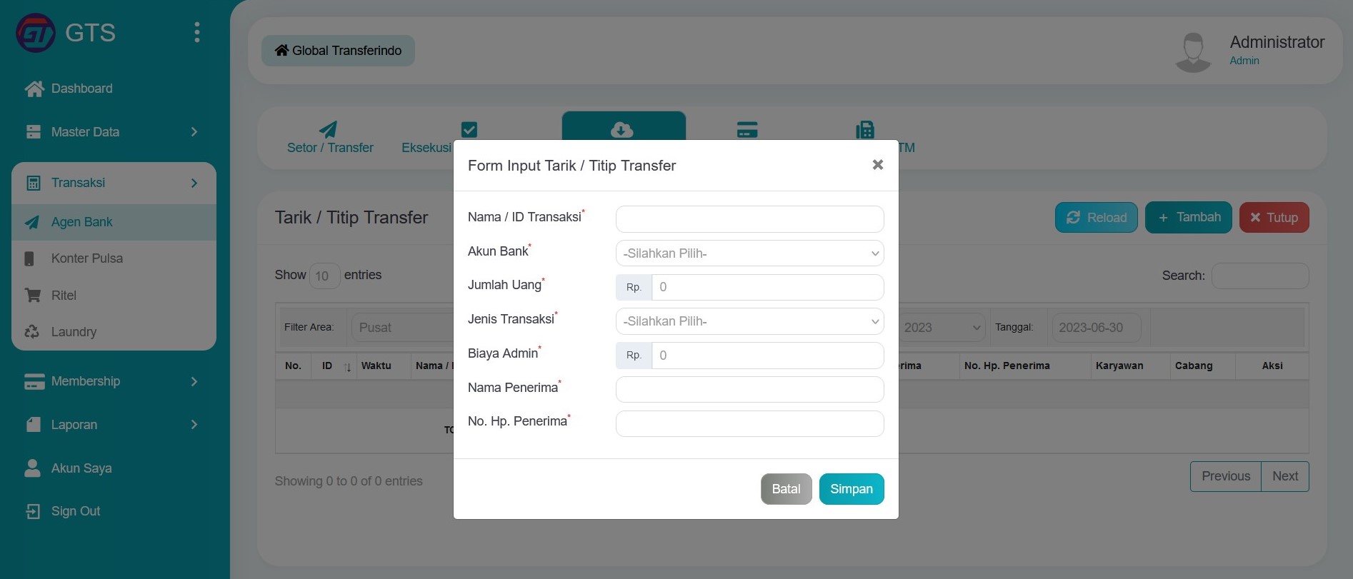 Input tarik titip transfer