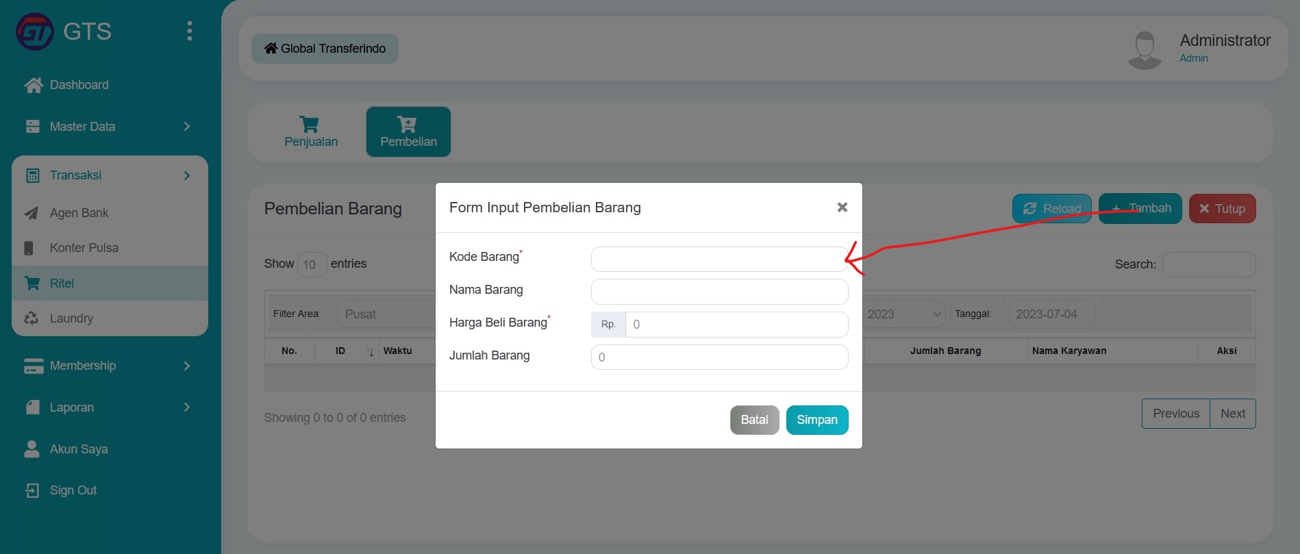 Input pembelian barang