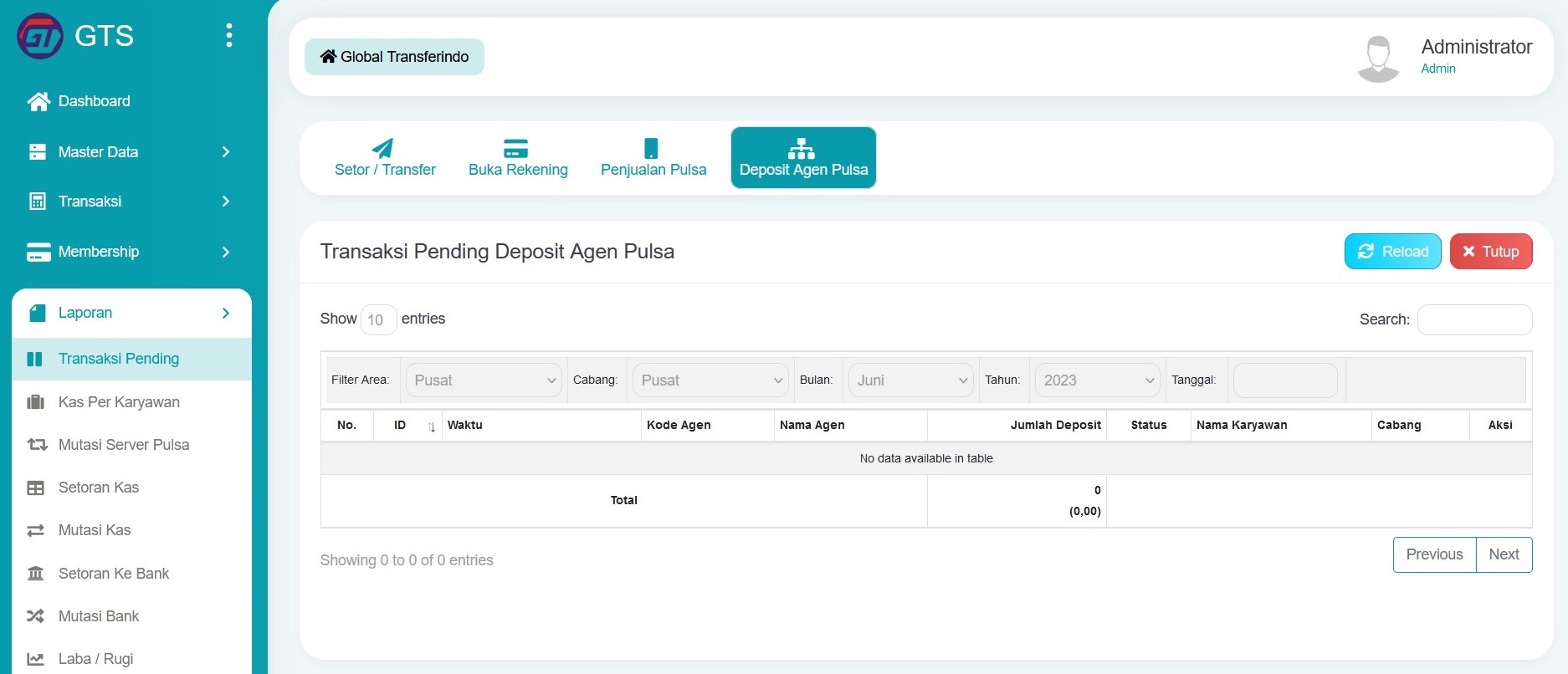 Transaksi Pending Deposit Agen Pulsa