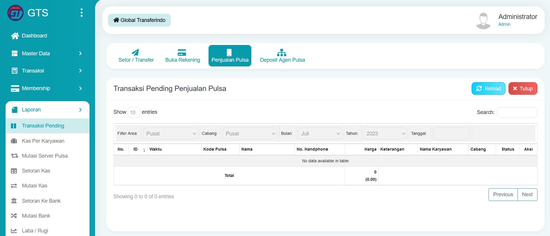 Pending penjualan pulsa