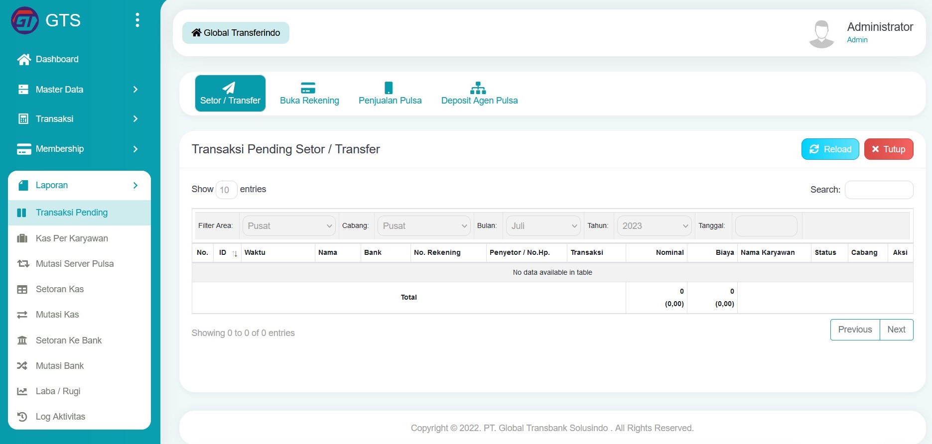 Transaksi pending setor atau transfer