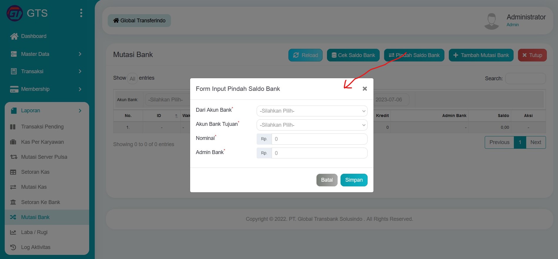 Pindah Saldo Bank