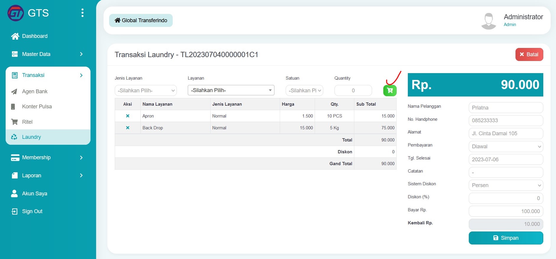 Input transaksi laundry