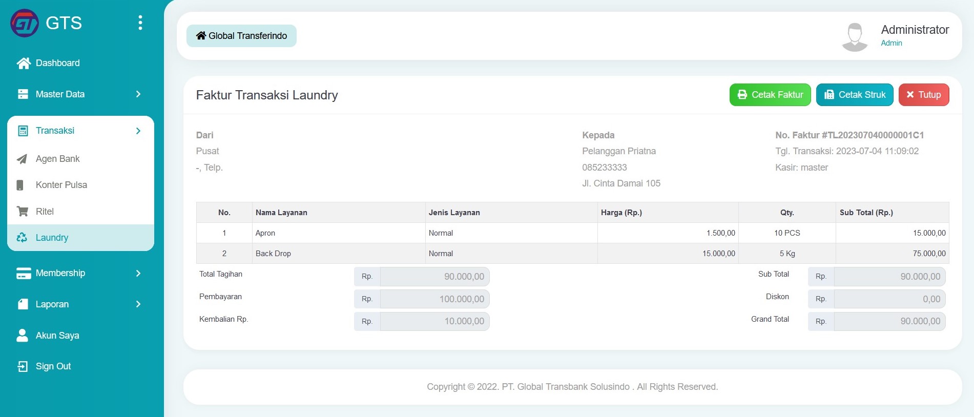 Faktur transaksi laundry